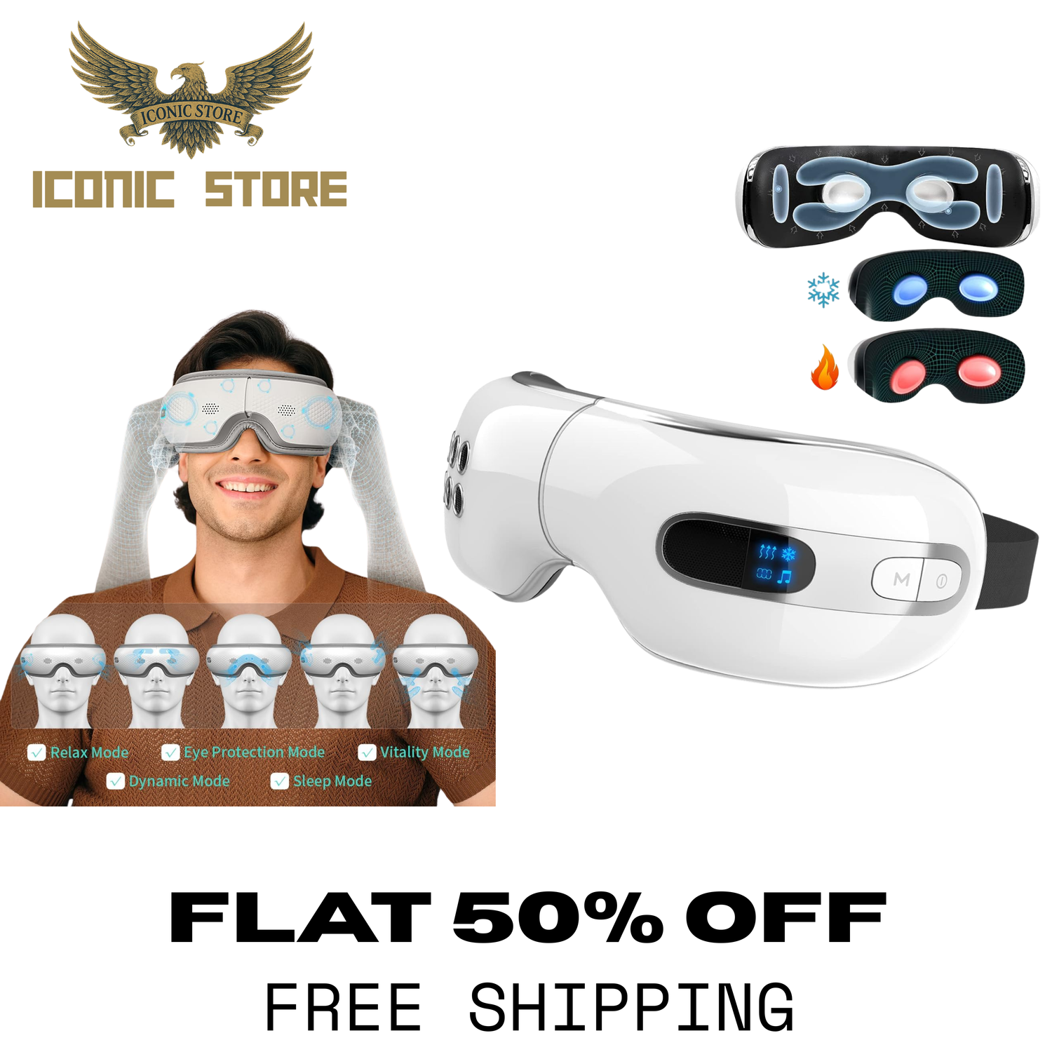 Smart Eye Massager. Air Pressure, Heat & Vibration Therapy for Relaxation & Better Sleep