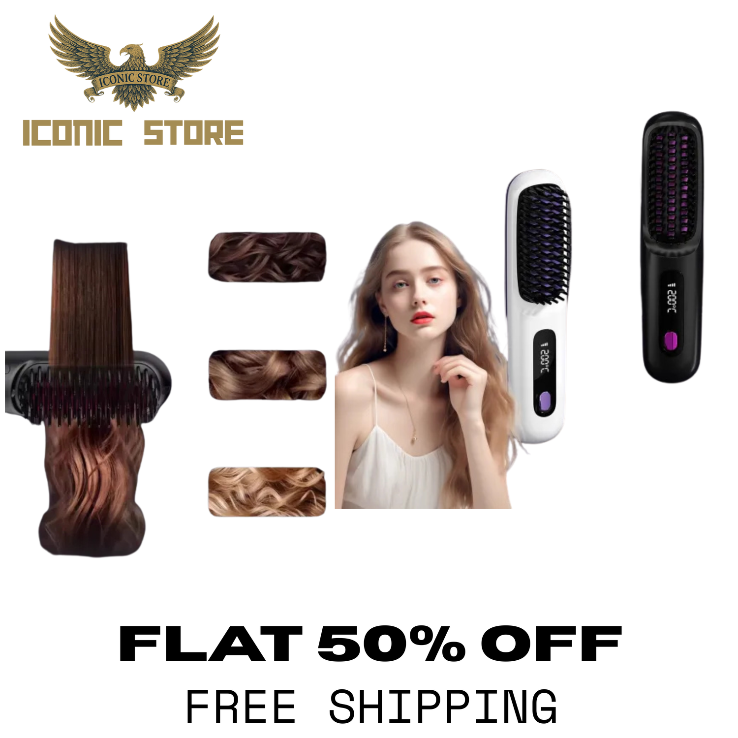 2 in 1 Wireless Hair Straightener Brush . Fast Heating Portable Hot Comb & Curler – USB Rechargeable