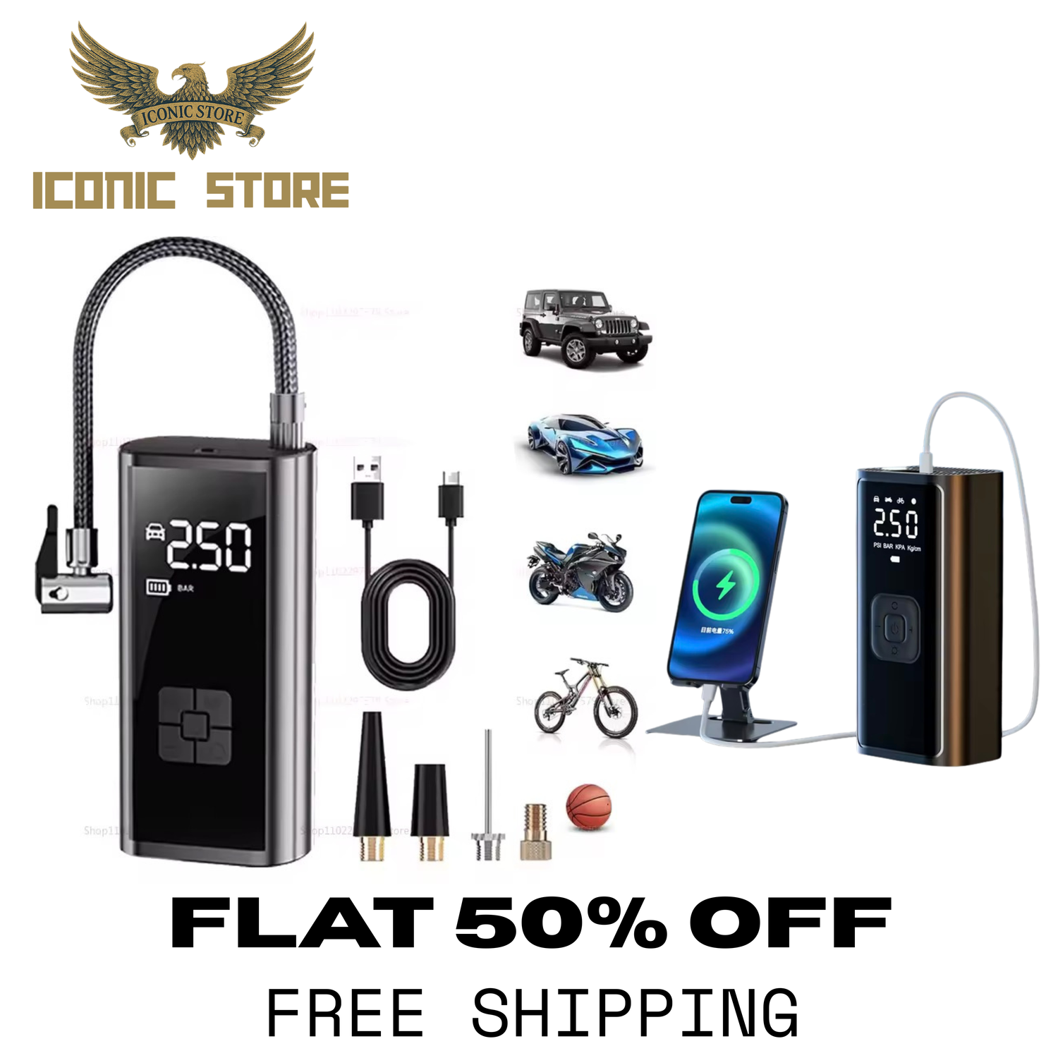Wireless Portable Electric Air Pump . High-Power Tire Inflator for Car, Bike & Outdoor Use