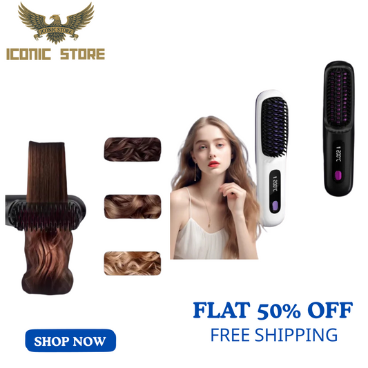2 In 1 Straight Hair Comb Wireless Hair Straightener Brush Hair Fast Heating Portable Hot Curler USB Charging